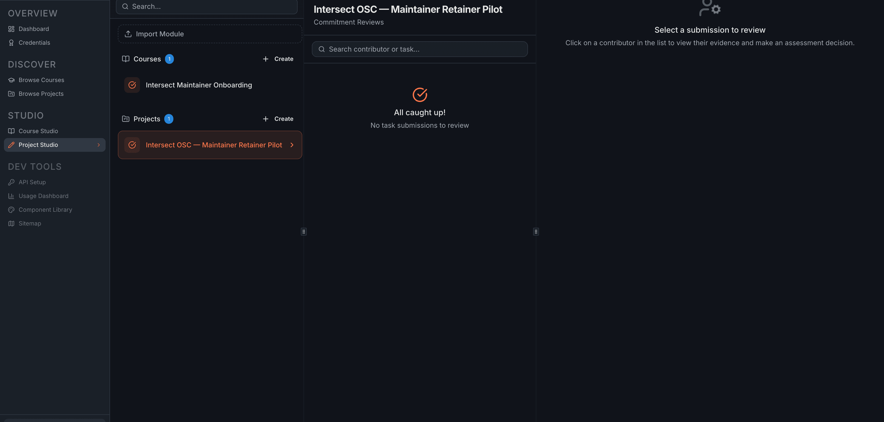 The right panel showing the evidence display area and the three assessment decision buttons: Accept, Refuse, and Deny.