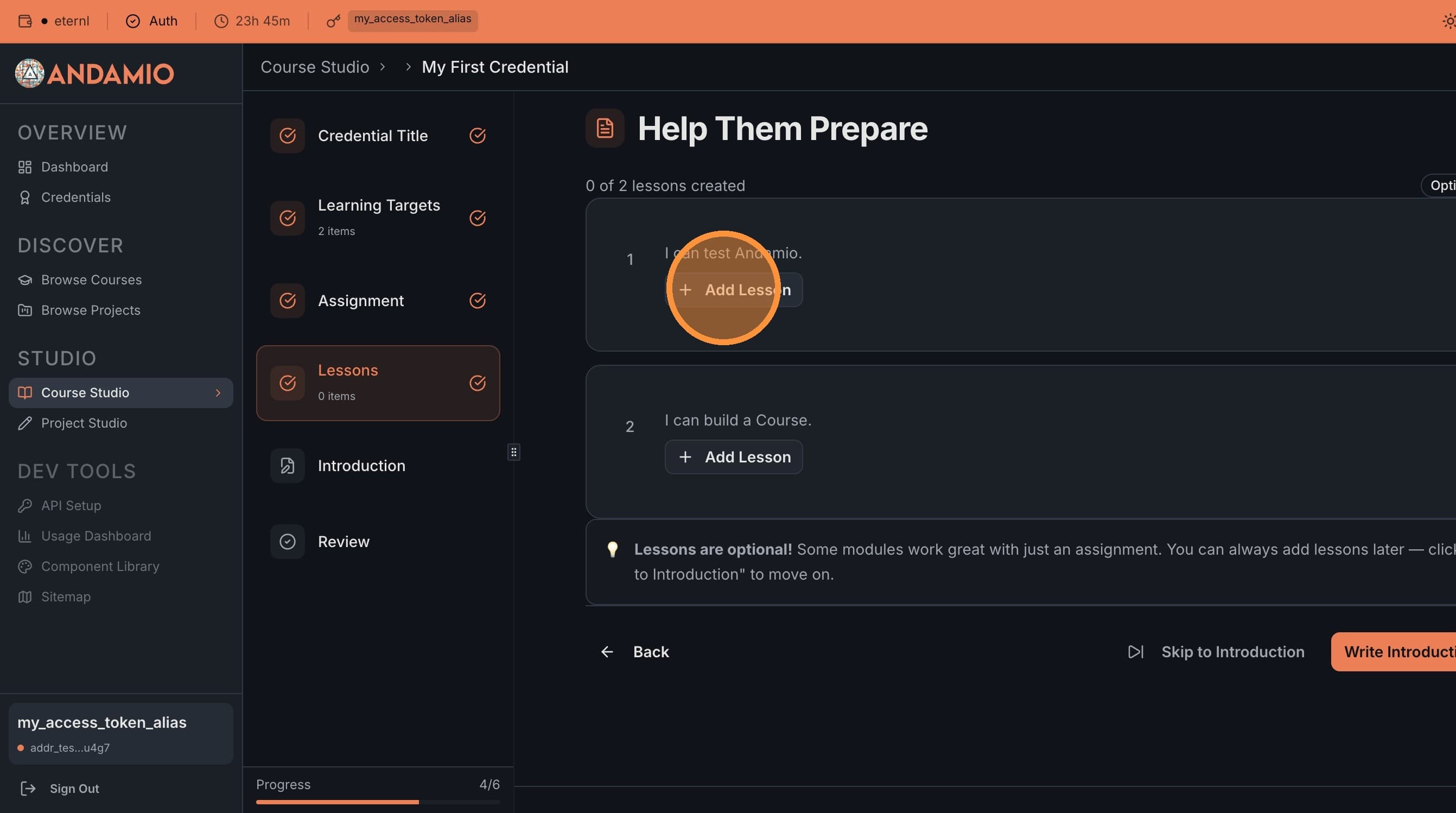 Click Add Lesson for an SLT