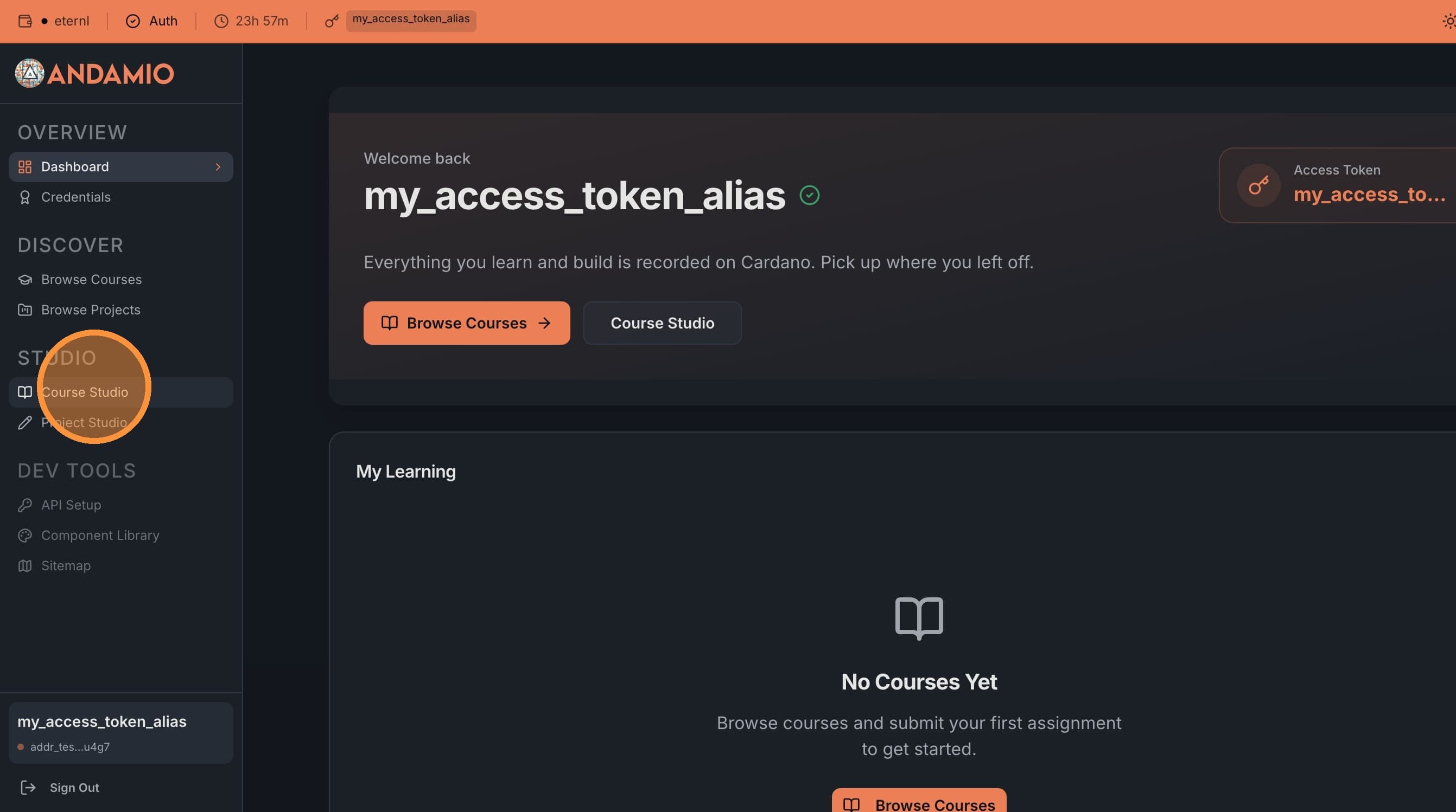 Click Course Studio in the sidebar