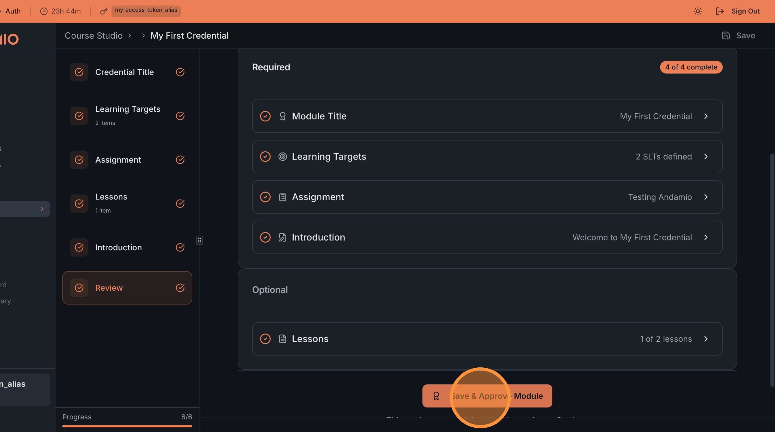 Click Save & Approve Module